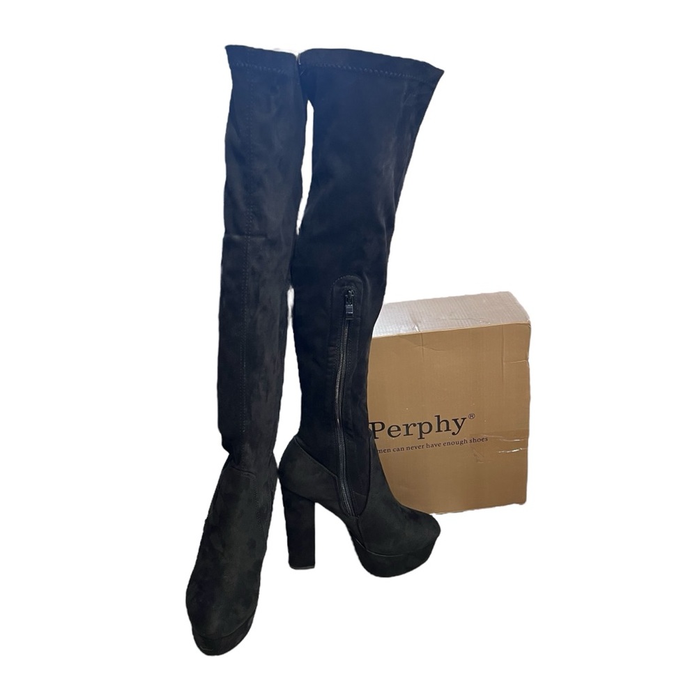 Perphy  NIB Women’s Black Over-the-Knee Heeled Boots with Platform Sz. 6